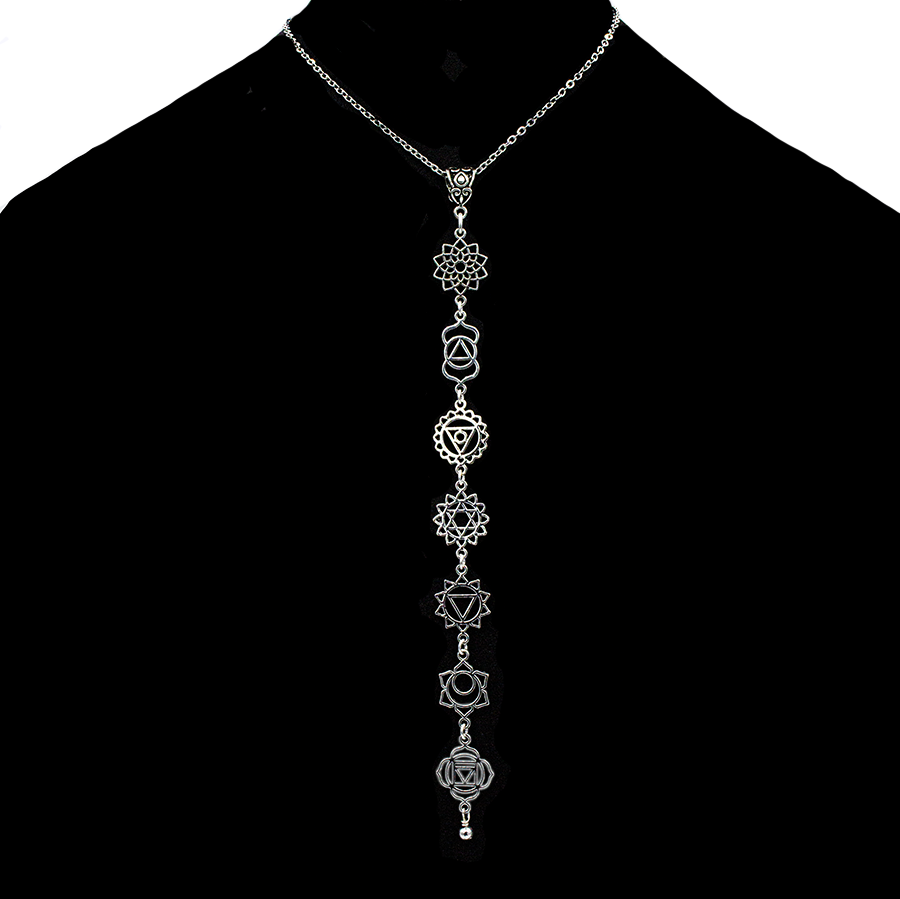 Seven Chakra Symbols on a Y-Necklace Style