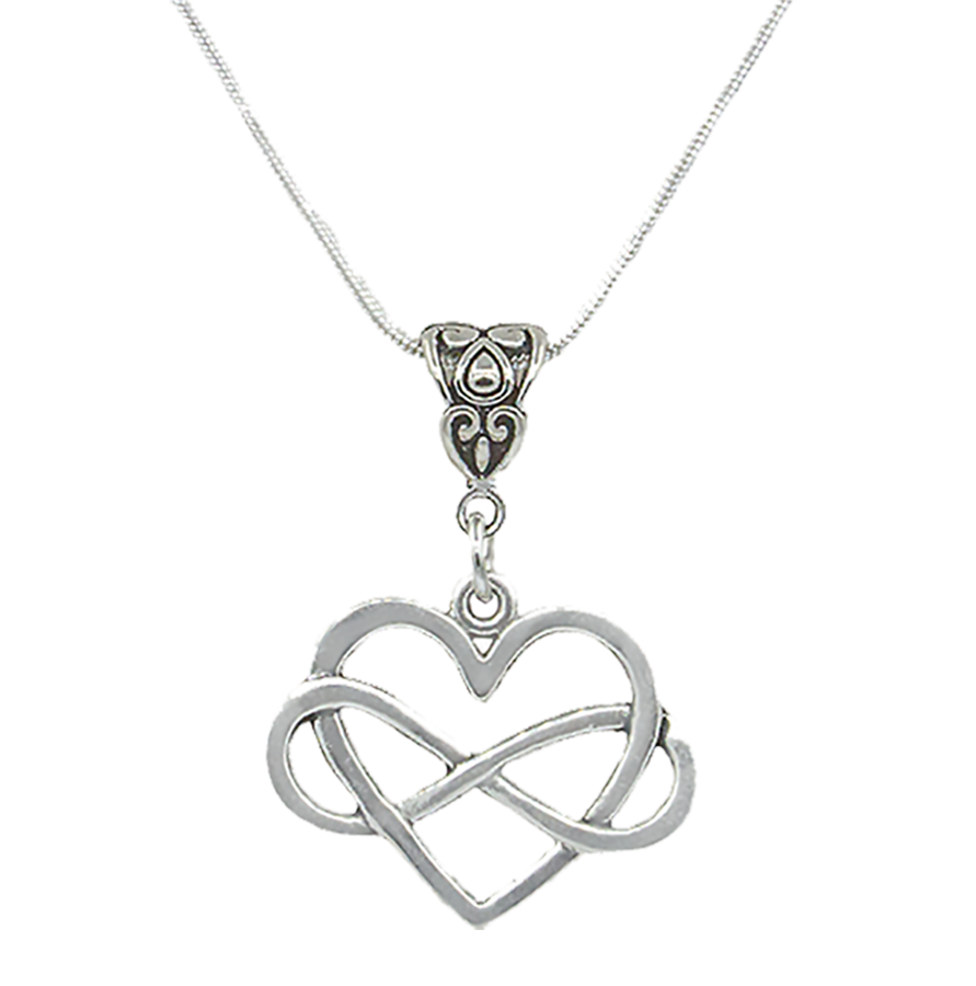 Infinity Heart Pendant on Sterling Silver Chain 0r Black Braided Cord