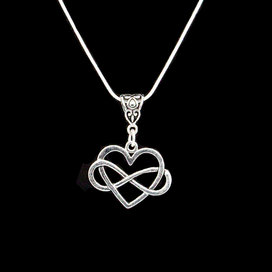 Infinity Heart Pendant on Sterling Silver Chain 0r Black Braided Cord