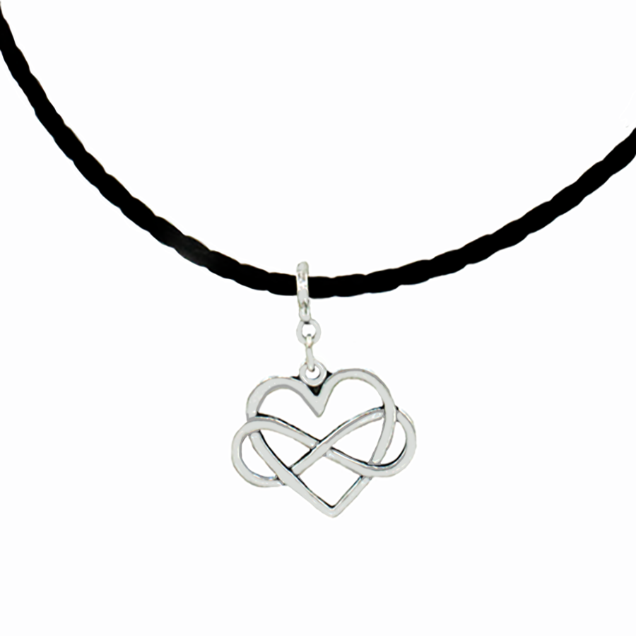 Infinity Heart Pendant on Sterling Silver Chain 0r Black Braided Cord