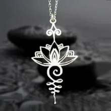 Unaloma Symbol with Lotus on Top Pendant-Necklace in Stainless Steel