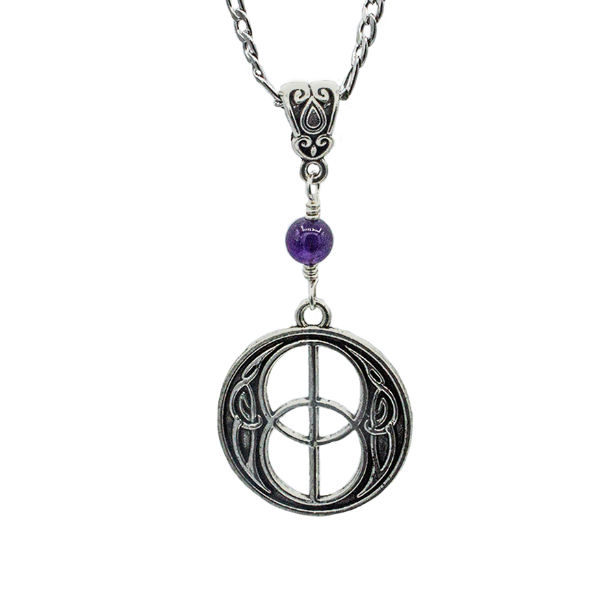 Vesica Pisces Symbol Pendant Necklace with either Amethyst or Carnelian Gemstones