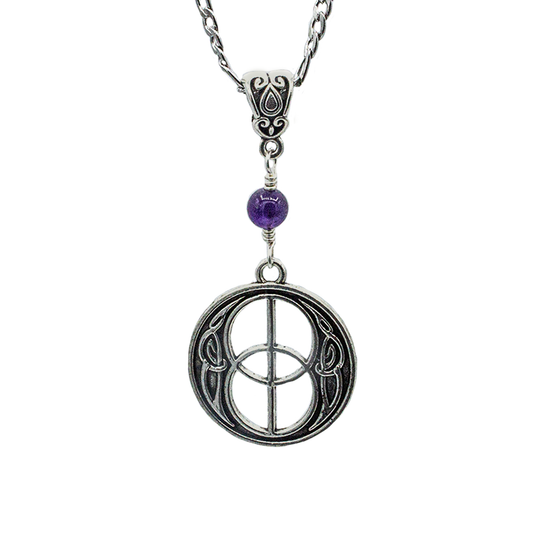 Vesica Pisces Symbol Pendant Necklace with either Amethyst or Carnelian Gemstones