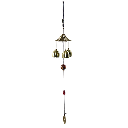 Windchime with 3 Brass Bells and a Chinese Lucky Coin