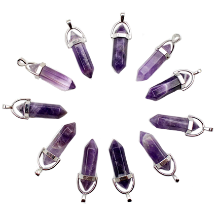 Amethyst Hexagon Point Pendant Necklace on Sterling Silver Snake Chain