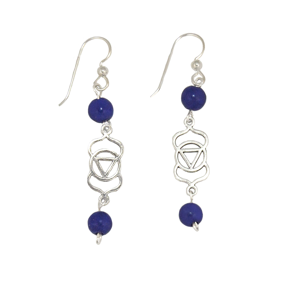 Lapis Third Eye Chakra (Anja Symbol) in Antique Silver Post Earrings