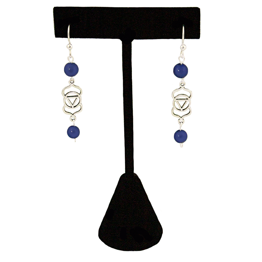 Lapis Third Eye Chakra (Anja Symbol) in Antique Silver Post Earrings
