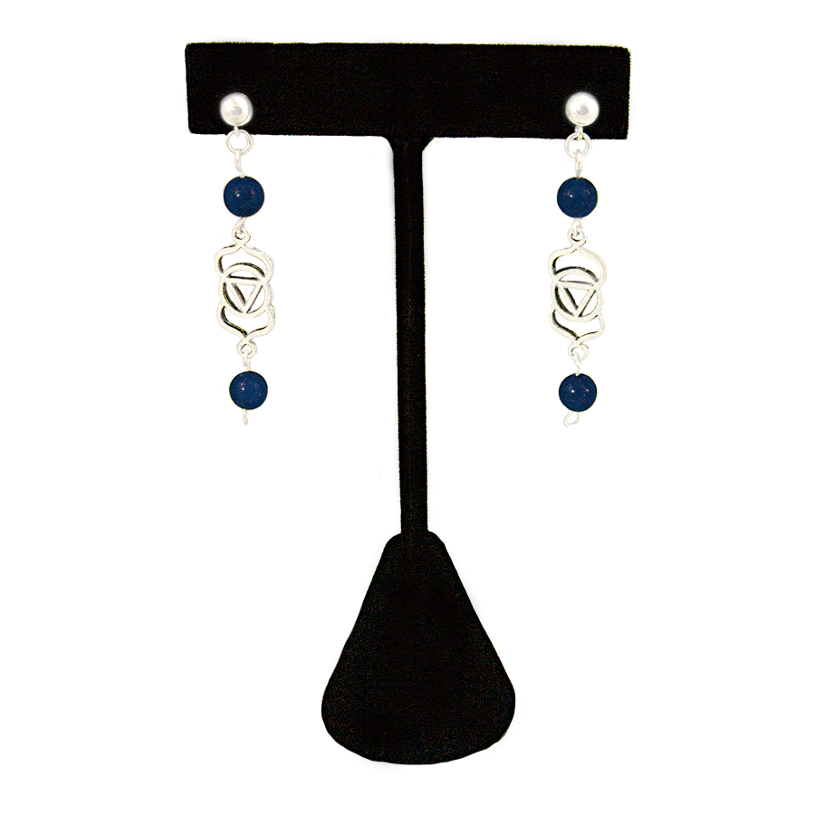 Lapis Third Eye Chakra (Anja Symbol) in Antique Silver Post Earrings