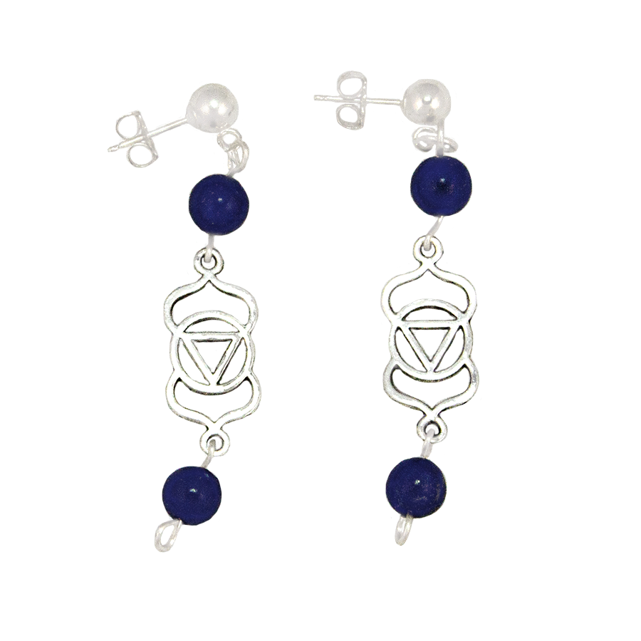 Lapis Third Eye Chakra (Anja Symbol) in Antique Silver Post Earrings