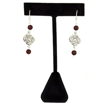 Garnet Root Chakra (Muladhara Symbol) Earrings in Antique Silver