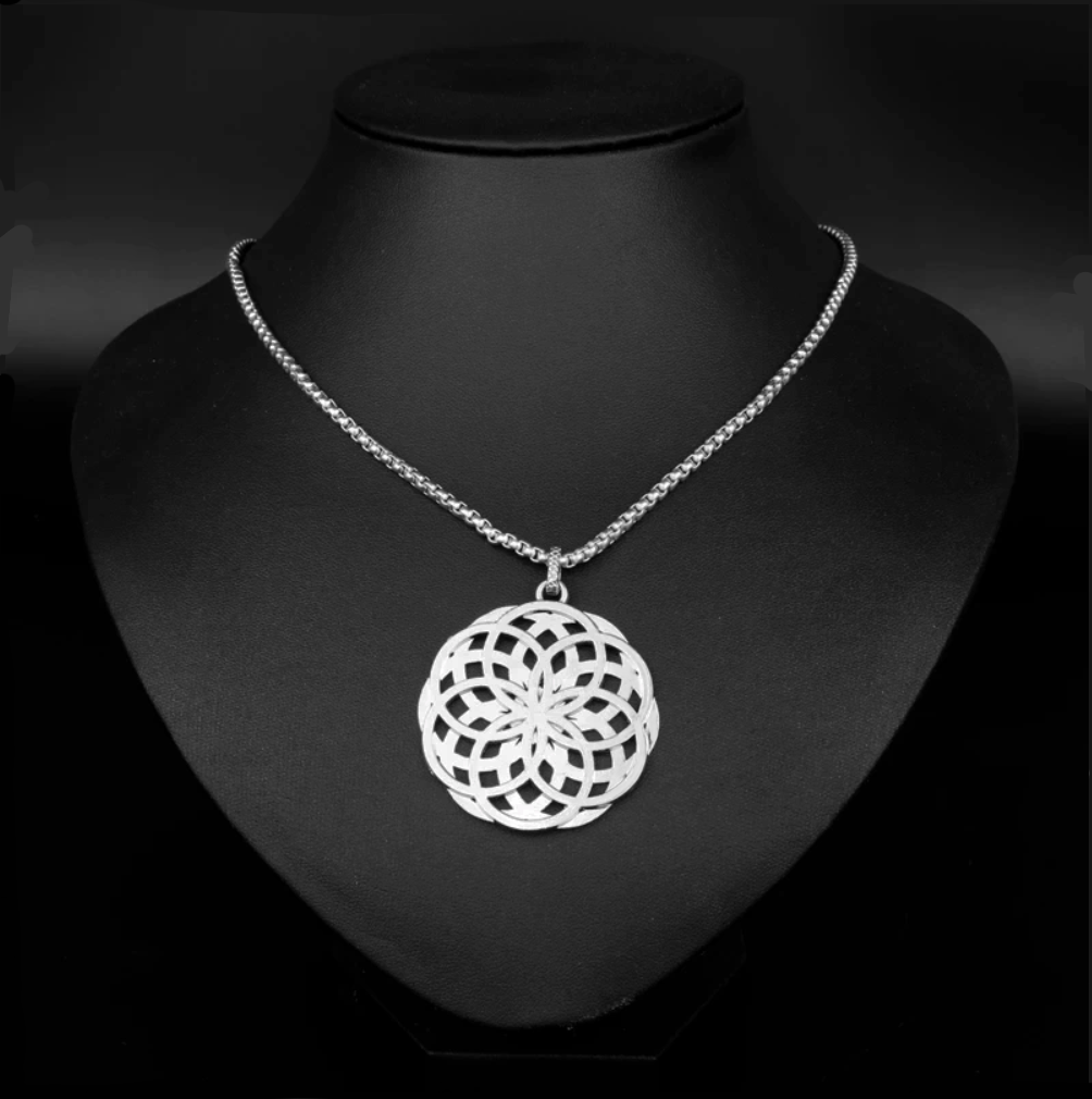 Flower of Life Doubled Pendant on Cable Chain Necklace