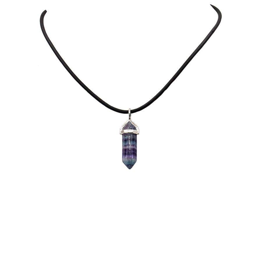 Fluorite Rainbow Hexagon Point Necklace on 22" Sterling Silvver Chain or Black cord