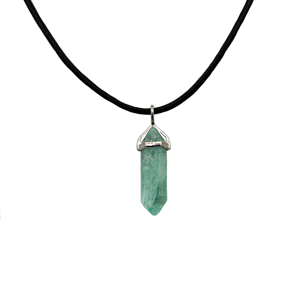 Fluorite Green Hexagon Point Necklace on Sterling Silver 22" Chain or Black Cord