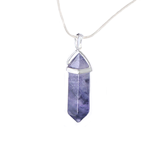 Fluorite Purple Hexigon Point Necklace on a 22" Steling Silver Chain or black cord