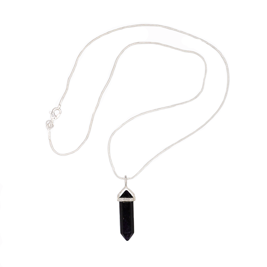Fluorite Purple Hexigon Point Necklace on a 22" Steling Silver Chain or black cord