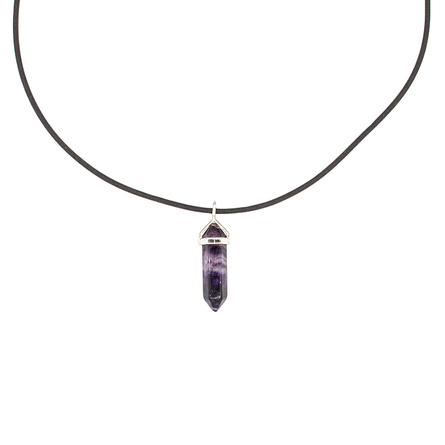Fluorite Purple Hexigon Point Necklace on a 22" Steling Silver Chain or black cord
