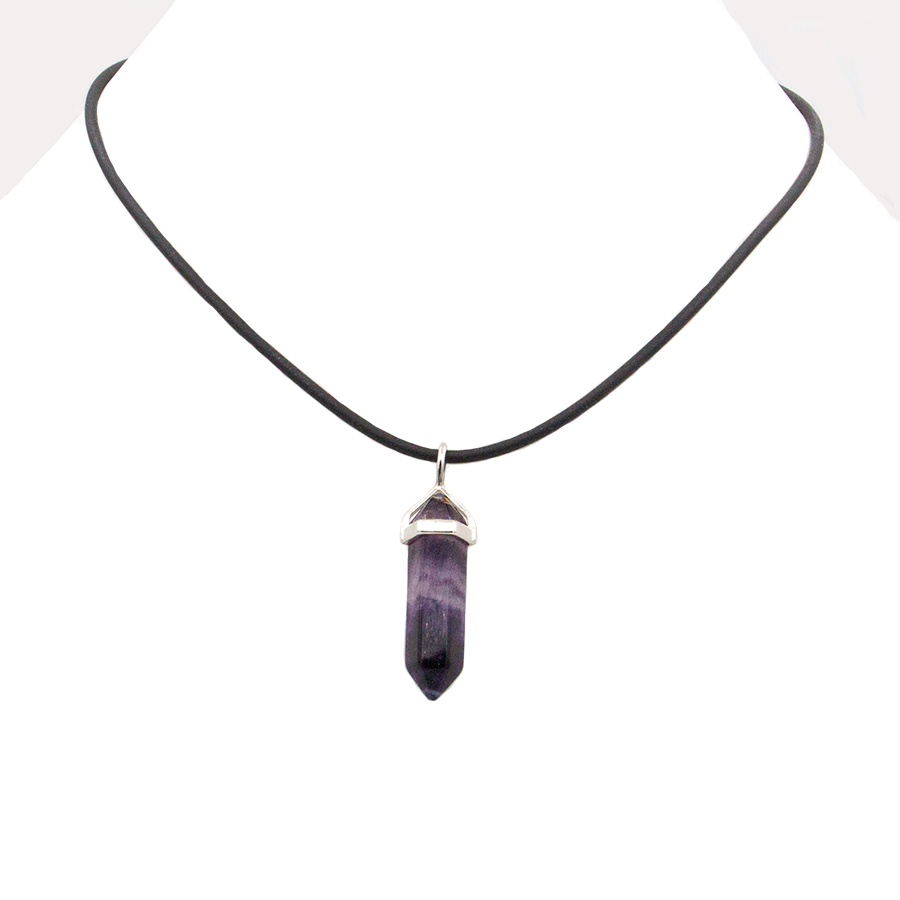 Fluorite Purple Hexigon Point Necklace on a 22" Steling Silver Chain or black cord