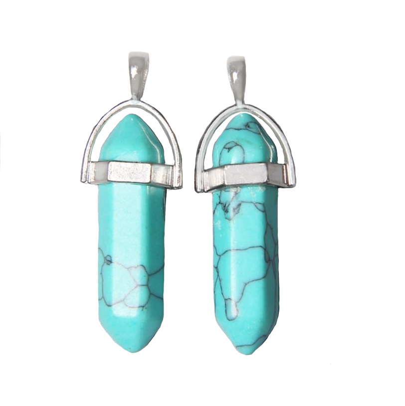 Turquoise Agate Hexagon Point Pendant Necklace