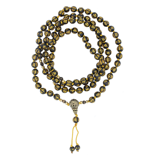 Mala - 108 Obsdian Beads infused with Oh Mani Pad Me Hum