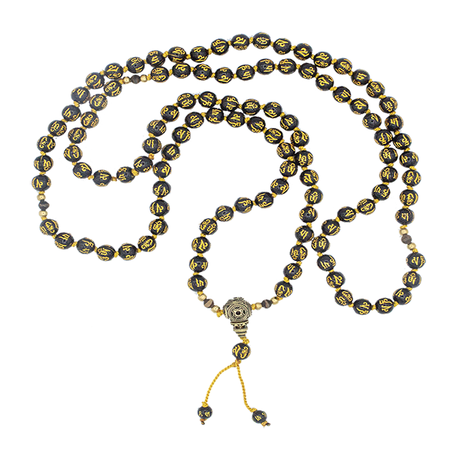 Mala - 108 Obsdian Beads infused with Oh Mani Pad Me Hum