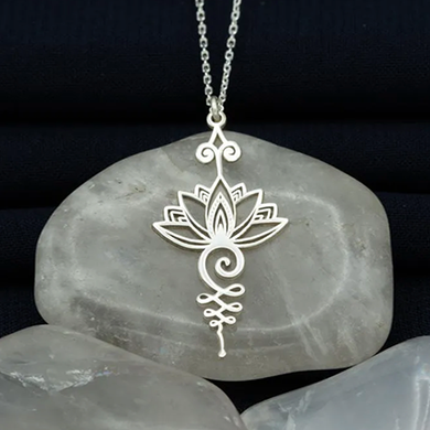 Unaloma Symbol with Lotus on Top Pendant-Necklace in Stainless Steel