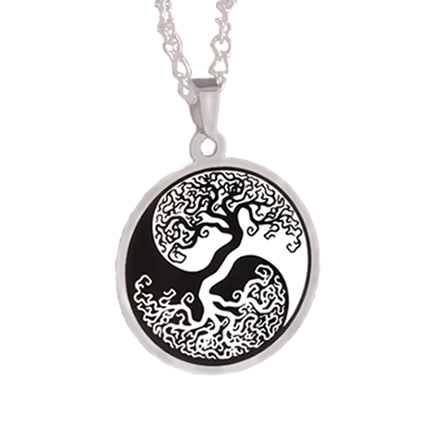 Yin Yang Tree of Life in Black and White Pendant Necklace