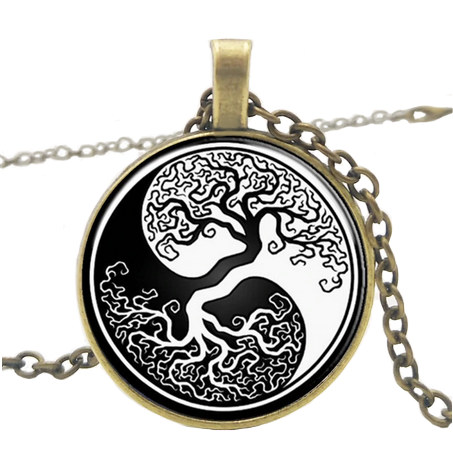 Yin Yang Tree of Life in Black and White Pendant Necklace