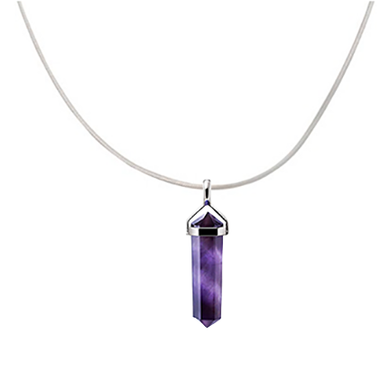 Amethyst Hexagon Point Pendant Necklace  on Sterling Silver Snake Chain