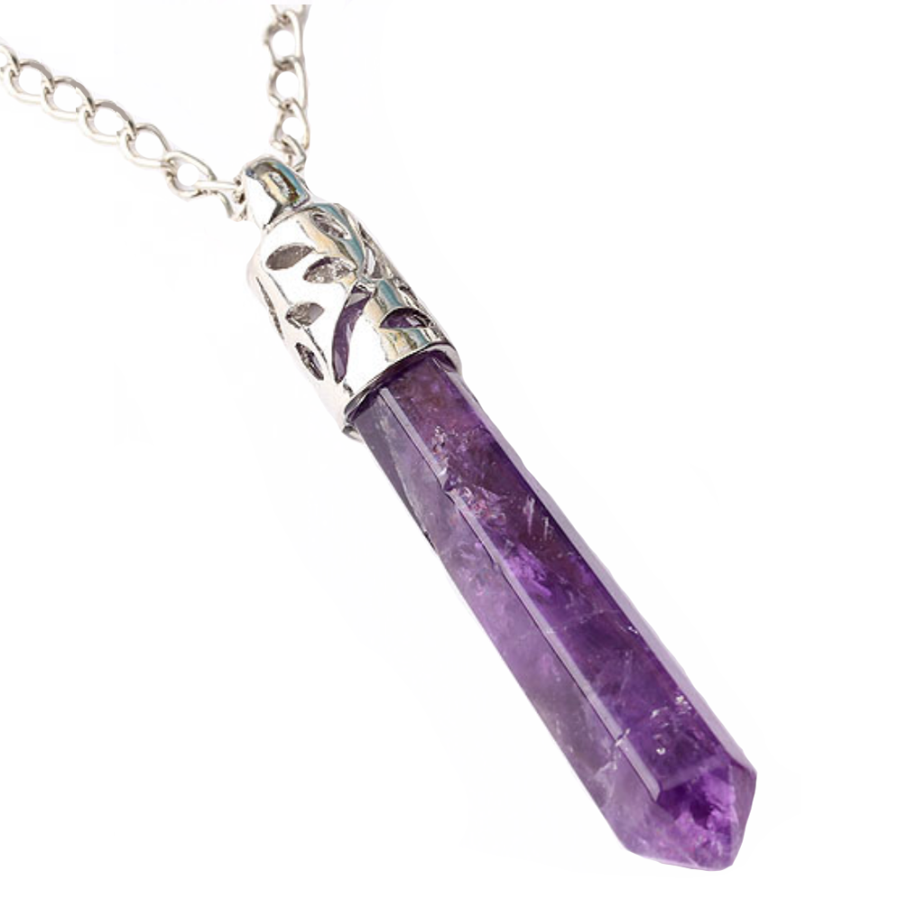 Amethyst or Clear Quartz or Rose Quartz Reiki Hexagon Point Pendant Necklace