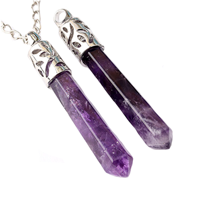 Amethyst or Clear Quartz or Rose Quartz Reiki Hexagon Point Pendant Necklace