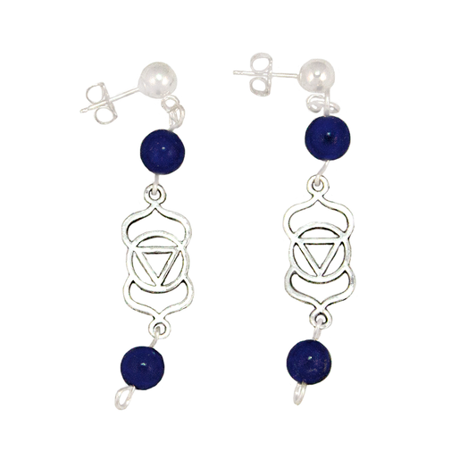 Lapis Third Eye Chakra (Anja Symbol)  in Antique Silver Post Earrings