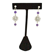 Amethyst Crown Chakra Earrings with Sahasvara Symbol in Antigue Silver