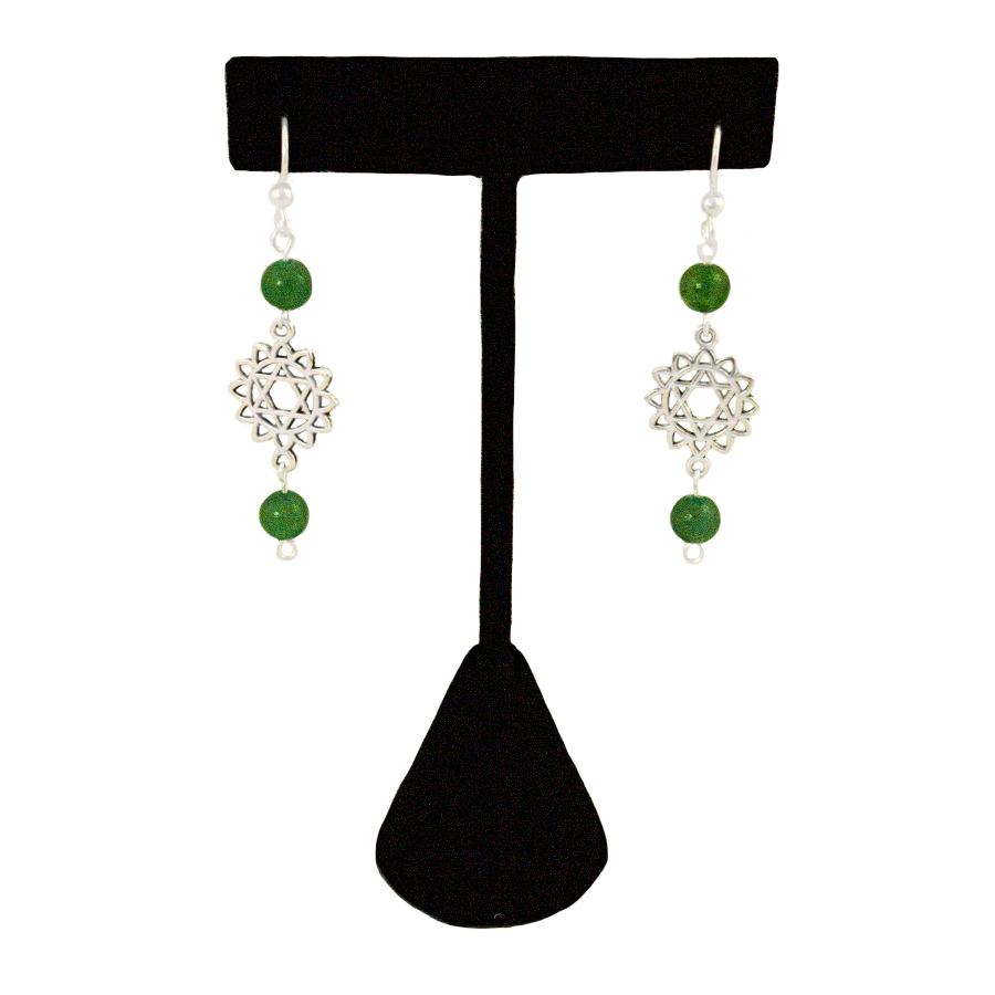 Green Aventurine Heart Chakra (Anahata Symbol) Earrings