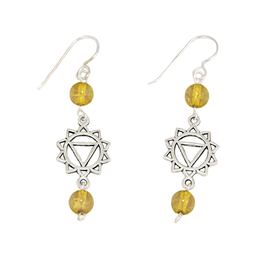 Citrine Solar Plexis (MAanipura) Chakra Earrings in Antique Silver