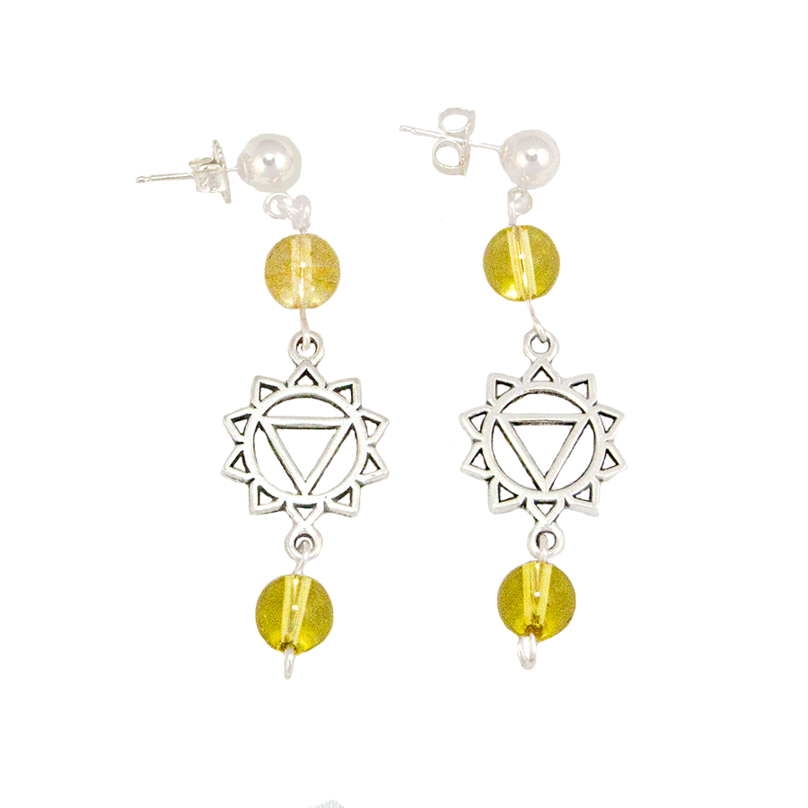 Citrine Solar Plexis (MAanipura) Chakra Earrings in Antique Silver