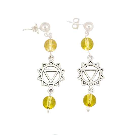 Citrine Solar Plexis (MAanipura) Chakra Earrings in Antique Silver