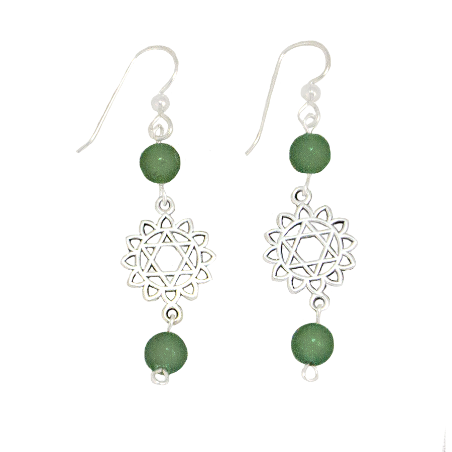 Green Aventurine Heart Chakra (Anahata Symbol) Earrings