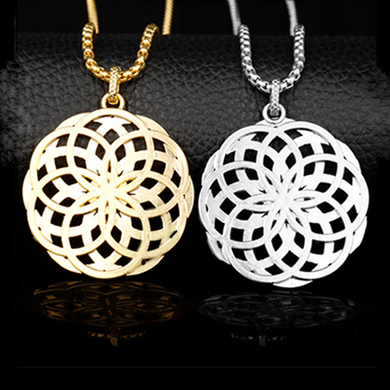 Flower of Life Doubled Pendant on Cable Chain Necklace