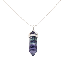 Fluorite Rainbow Hexagon Point Necklace on 22" Sterling Silvver Chain or Black cord
