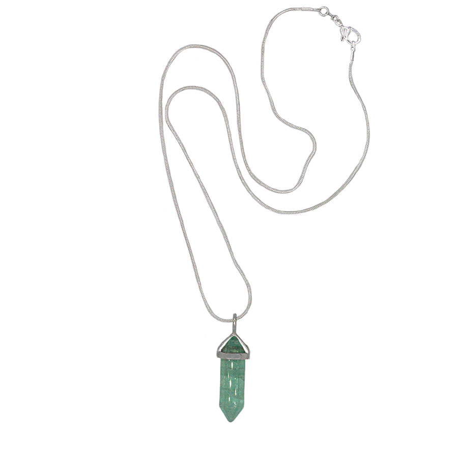 Fluorite Green Hexagon Point Necklace on Sterling Silver 22" Chain or Black Cord