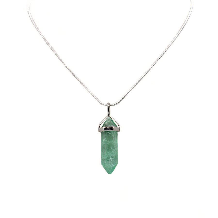 Fluorite Green Hexagon Point Necklace on Sterling Silver 22" Chain or Black Cord