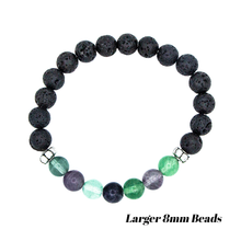 Fluorite and Lava "Infusion" Stretch Bracelet with Silver beads