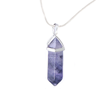 Fluorite Purple Hexigon Point Necklace on a 22" Steling Silver Chain or black cord