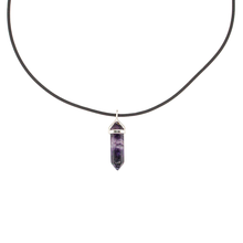 Fluorite Purple Hexigon Point Necklace on a 22" Steling Silver Chain or black cord