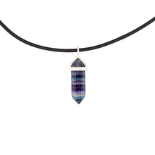 Fluorite Rainbow Hexagon Point Necklace on 22" Sterling Silvver Chain or Black cord