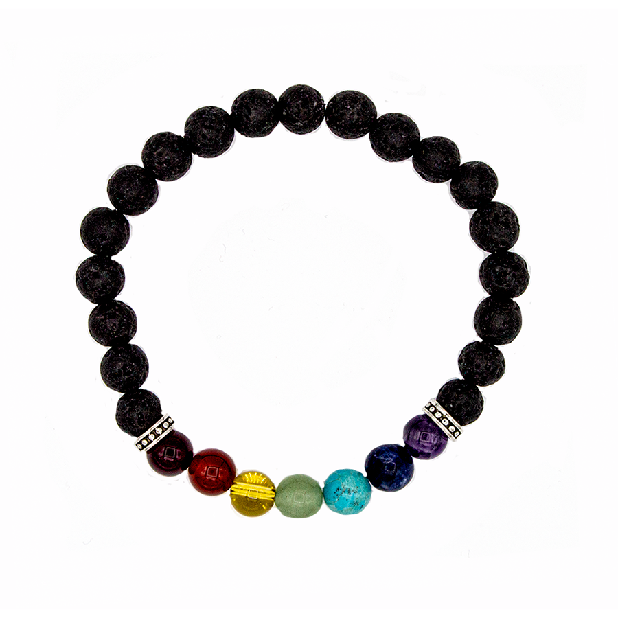 Lava and Chakra Bead Stretch Infusion Bracelet-Good Feng Shui-for all genders