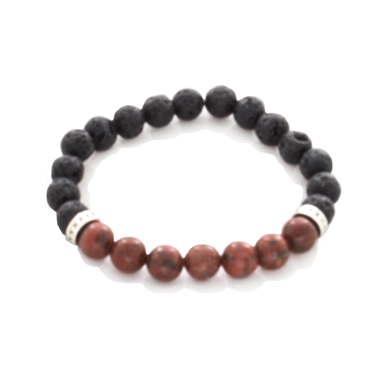 Red Jasper, Lava, and Sterling Silver Bead Stretch Infusion Bracelet-Good Feng Shui- for all Genders