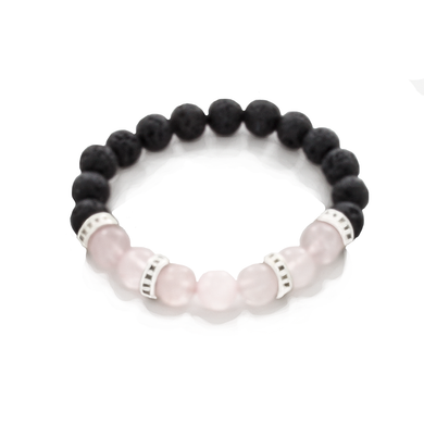 Rose Quartz, Lava, and Sterling Silver Stretch Infusion Bracelet-Good Feng Shui-for all genders