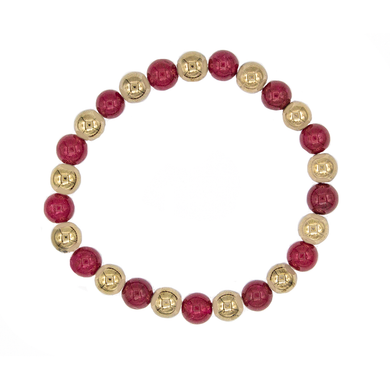 Ruby Red Jade and Pyrite Beaded Stretch Bracelet