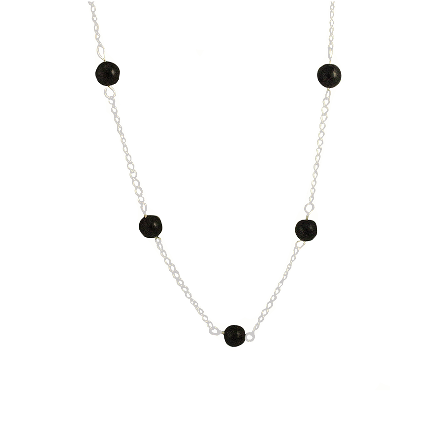 Shungite Beads Spaced on Sterling Silver Chain Necklace